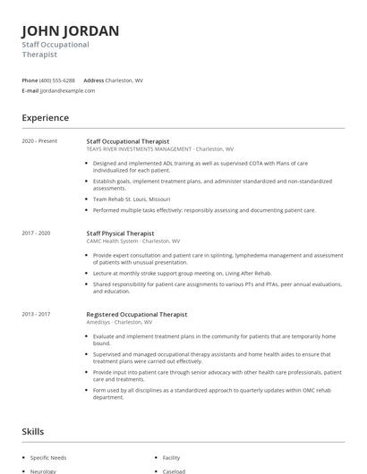 Staff Occupational Therapist Resume
