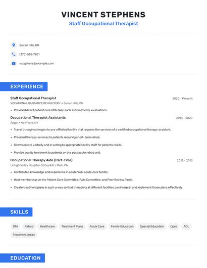 Staff Occupational Therapist Resume