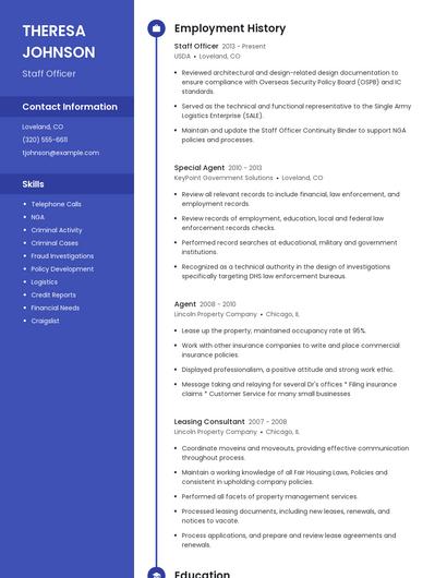 Staff Officer Resume