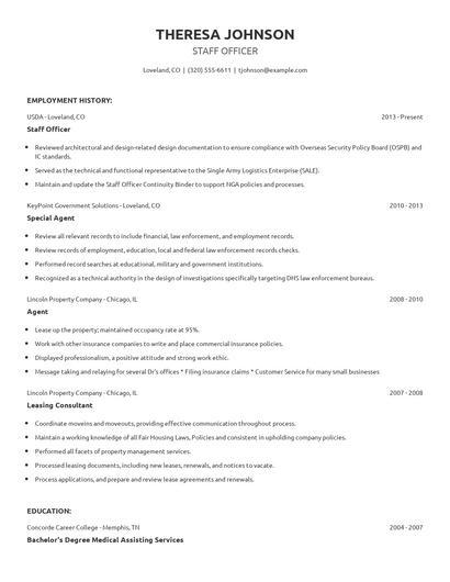 Staff Officer Resume
