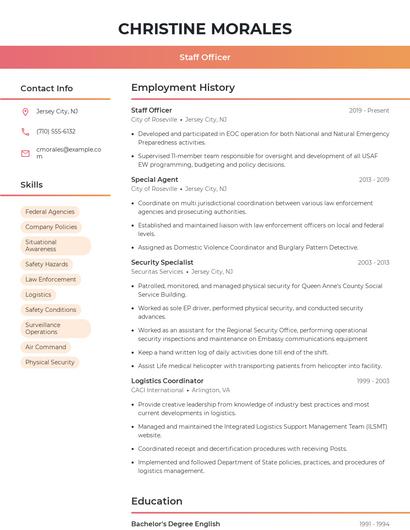 Staff Officer Resume