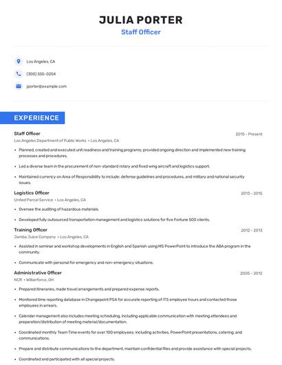 Staff Officer Resume