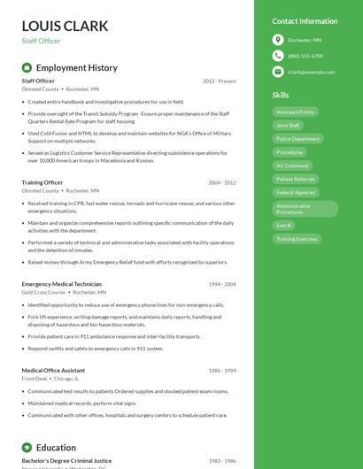 Staff Officer Resume