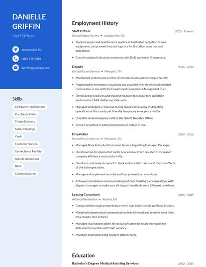 Staff Officer Resume