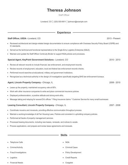 Staff Officer Resume