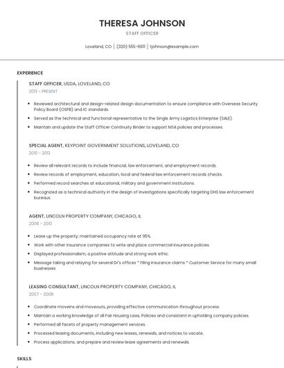 Staff Officer Resume