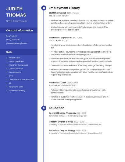 Staff Pharmacist Resume