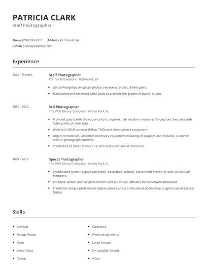 Staff Photographer Resume