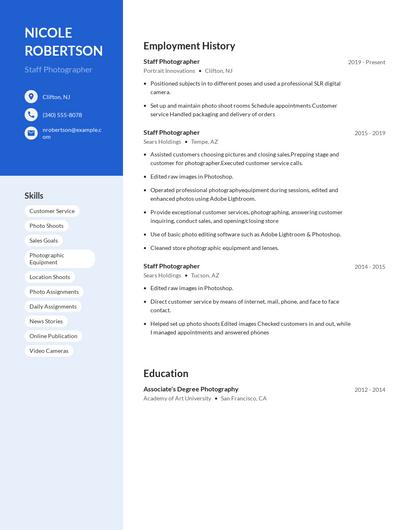 Staff Photographer Resume