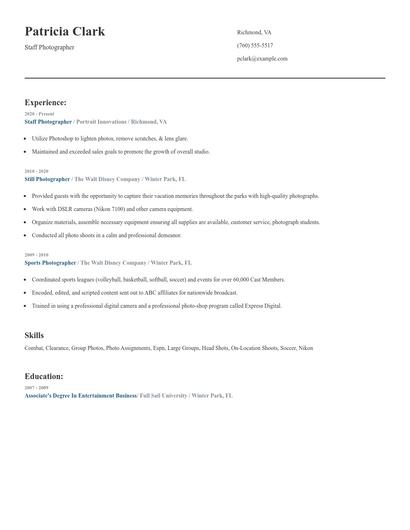 Staff Photographer Resume