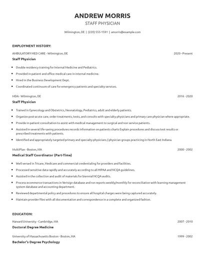 Staff Physician Resume