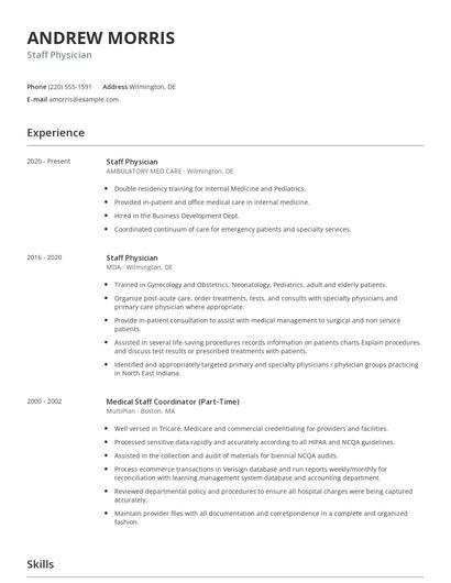 Staff Physician Resume