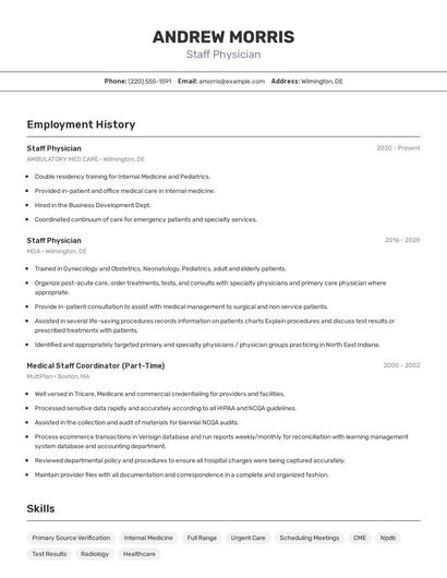 Staff Physician Resume