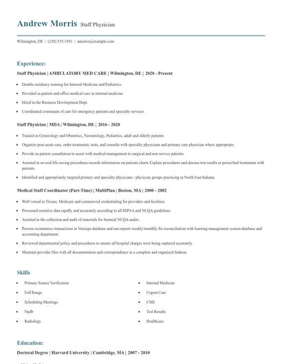 Staff Physician Resume