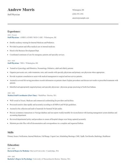 Staff Physician Resume