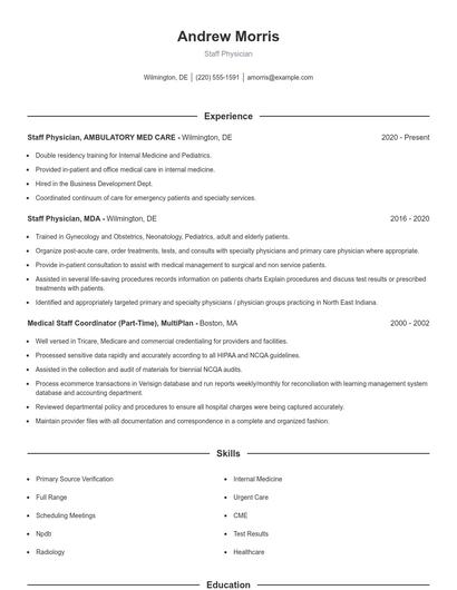 Staff Physician Resume