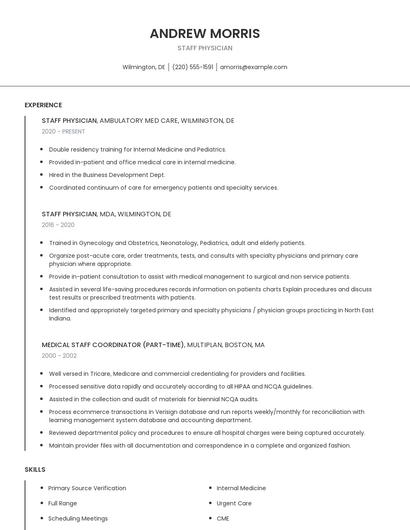 Staff Physician Resume