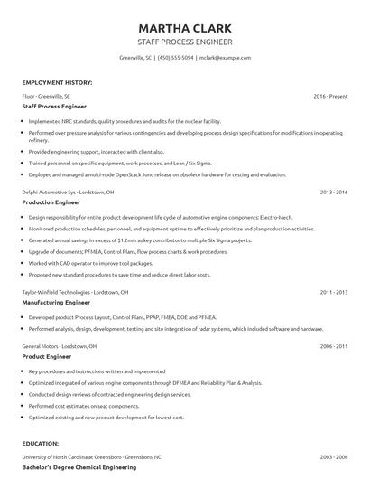Staff Process Engineer Resume