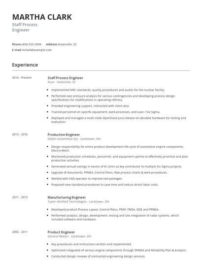Staff Process Engineer Resume