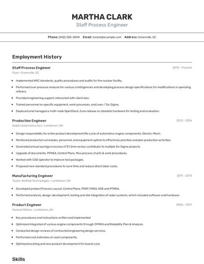 Staff Process Engineer Resume
