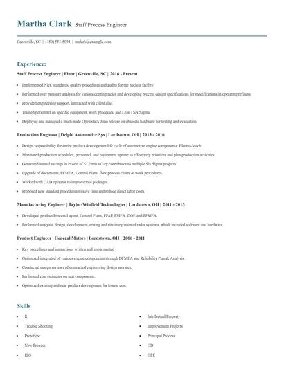 Staff Process Engineer Resume