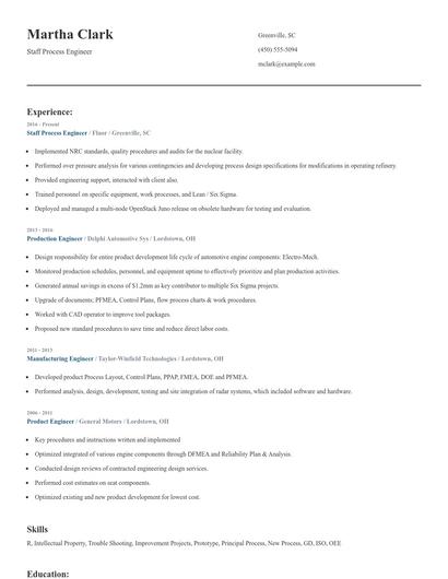 Staff Process Engineer Resume