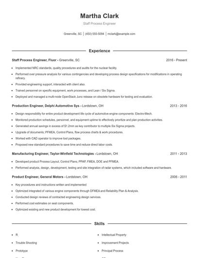Staff Process Engineer Resume