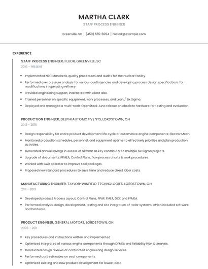 Staff Process Engineer Resume
