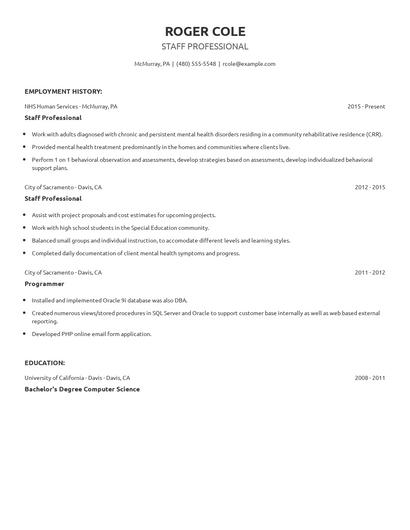 Staff Professional Resume