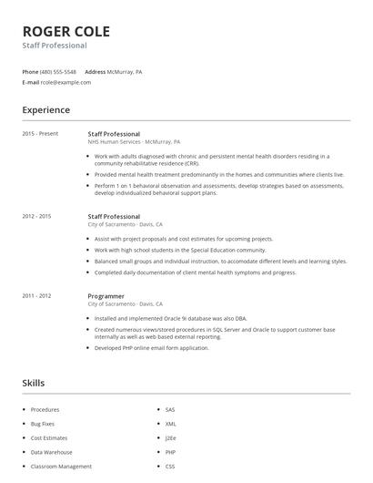 Staff Professional Resume