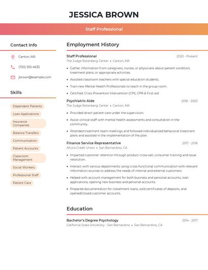 Staff Professional Resume
