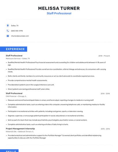 Staff Professional Resume