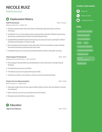 Staff Professional Resume