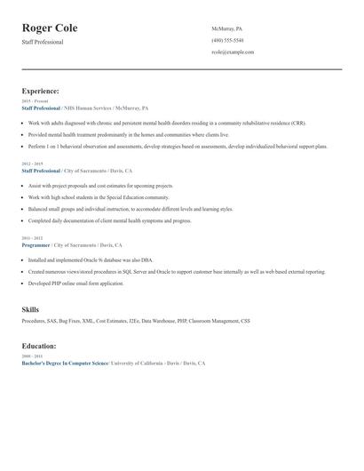 Staff Professional Resume