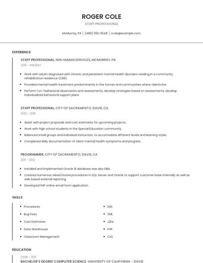 Staff Professional Resume
