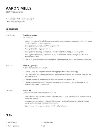 Staff Programmer Resume
