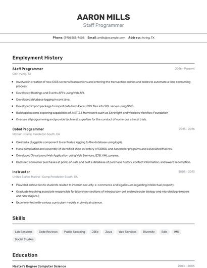 Staff Programmer Resume