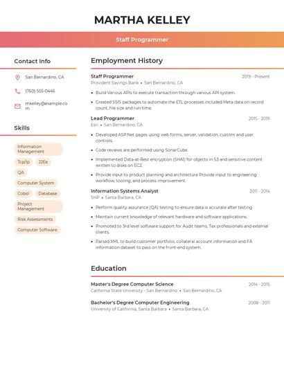 Staff Programmer Resume