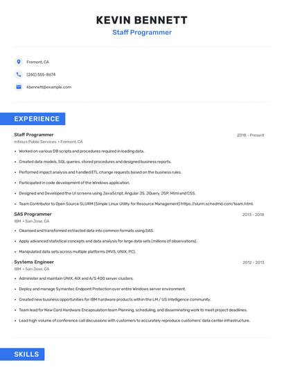 Staff Programmer Resume
