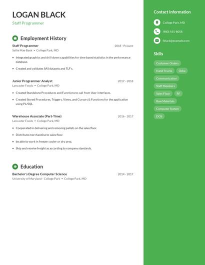 Staff Programmer Resume