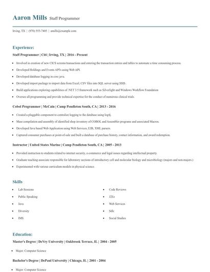 Staff Programmer Resume