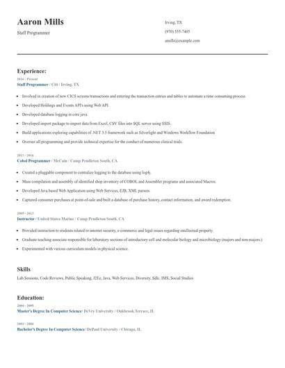 Staff Programmer Resume