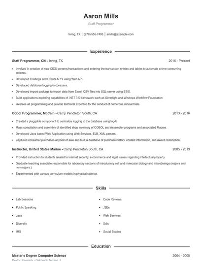 Staff Programmer Resume