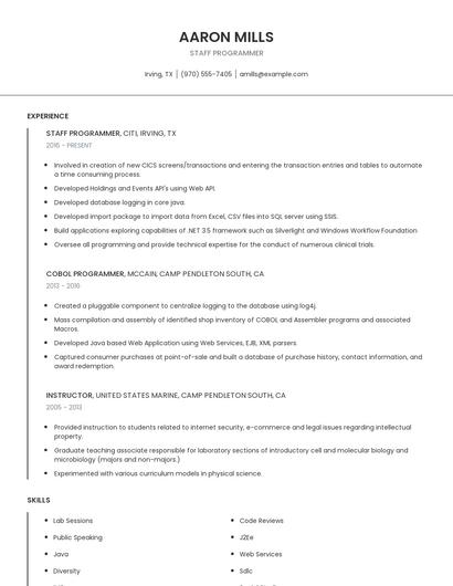 Staff Programmer Resume