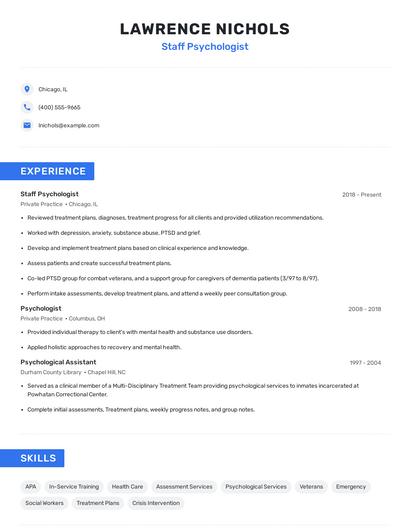 Staff Psychologist Resume