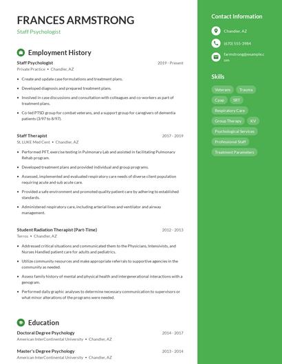 Staff Psychologist Resume