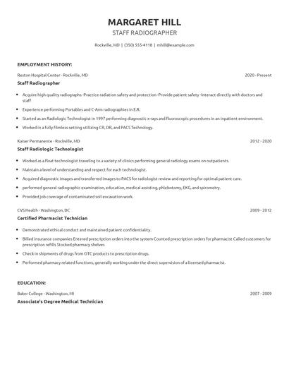 Staff Radiographer Resume