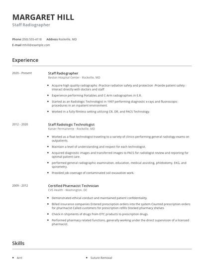 Staff Radiographer Resume