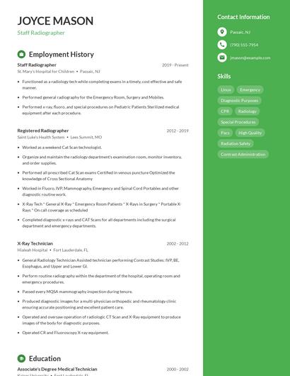 Staff Radiographer Resume