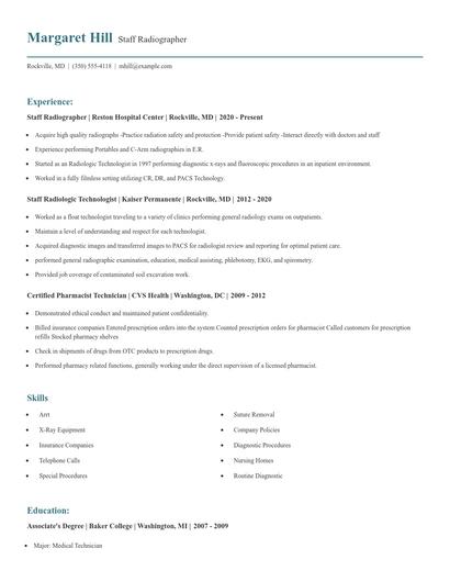 Staff Radiographer Resume